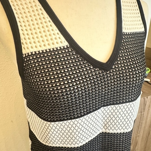 St. John Sport Collection black/white Pointelle Mesh Knit Stripe Dress,small - Picture 4 of 12